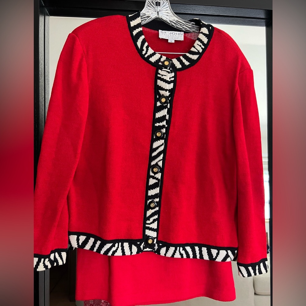 St. John collection by Marie Gray Red knit jacket and skirt set , Size L